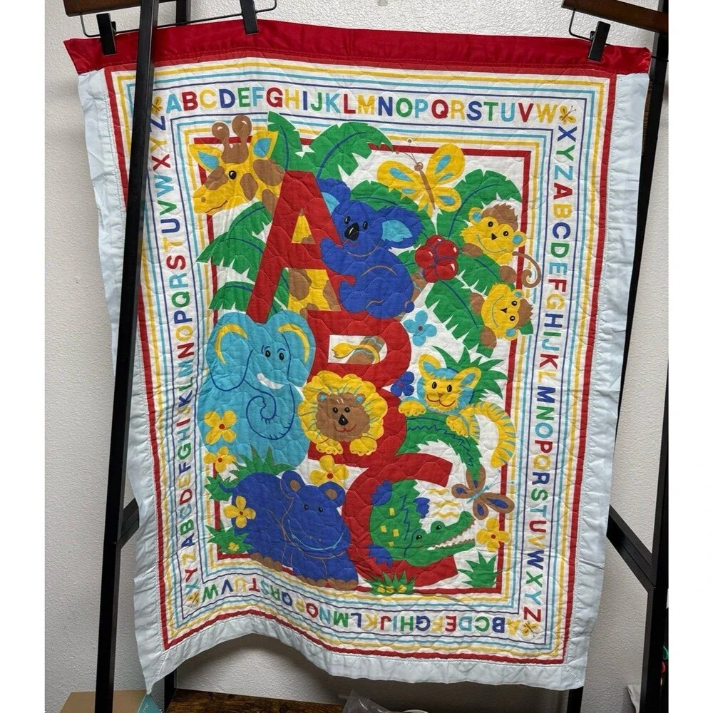 Vintage Baby Blanket -A,B,C Jungle Alphabet. Animal blanket 45X36”